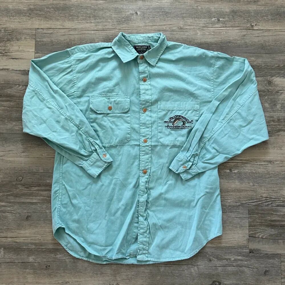 Vintage Polo Ralph Lauren Country Sportsman Fishing Pistachio Button Shirt